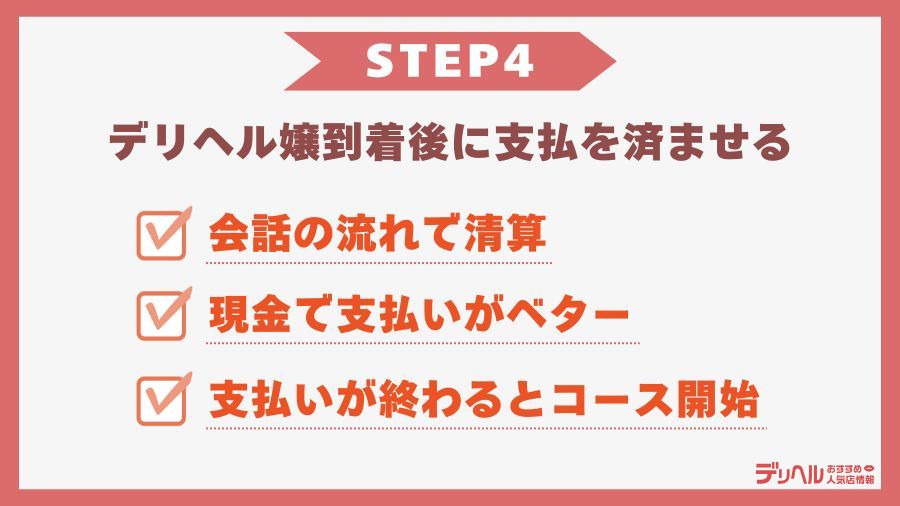 STEP4（実践）：デリヘル嬢到着後に支払を済ませる｜デリヘルおすすめ人気店情報